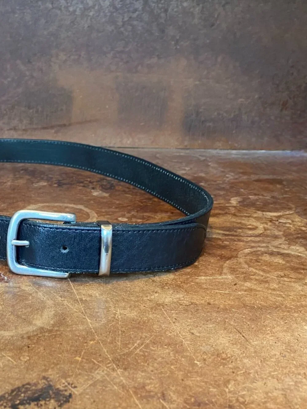Vintage Black Leather Belt Size 38